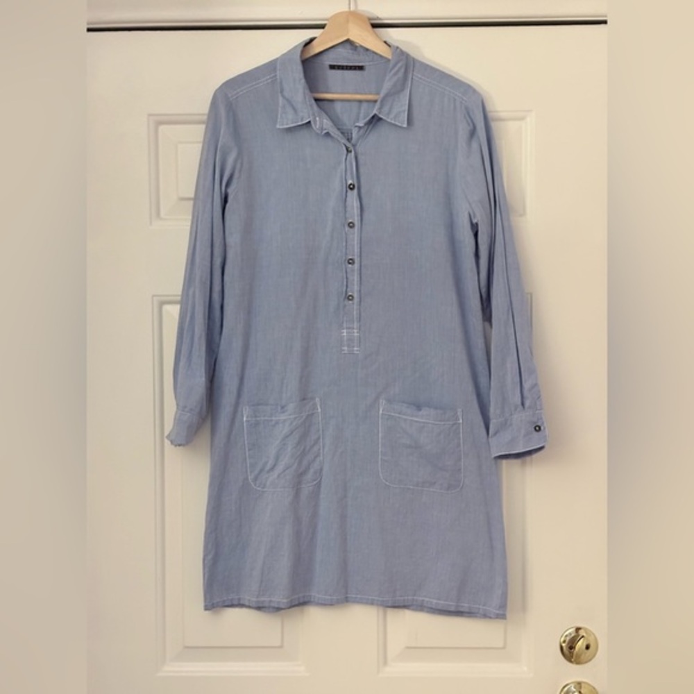 Velvet Revolve Chambray Mini Shirt Dress 100% Cotton Contrast Stitching Small